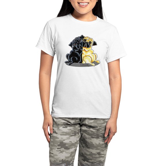 CafePress - Black Fawn Pug Women's Dark Pajamas - Women's Short Sleeve Print T-Shirt and Pants Light Cotton Pajama Set