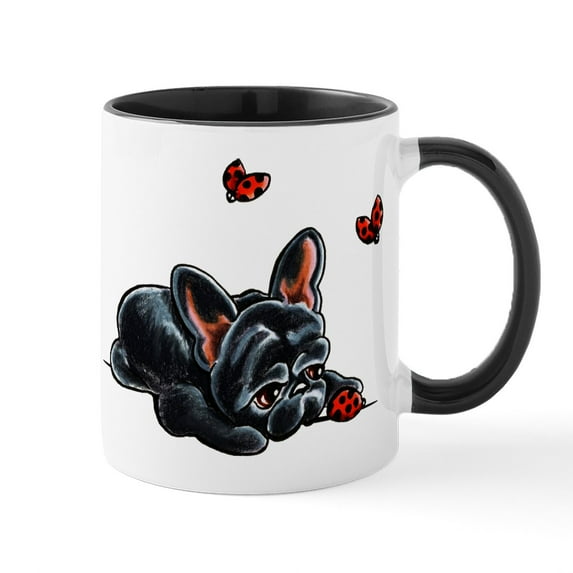 CafePress - Black Frenchie Ladybug Mugs - 11 oz Ceramic Mug - Novelty Coffee Tea Cup