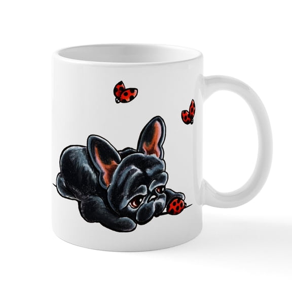 CafePress - Black Frenchie Ladybug Mugs - 11 oz Ceramic Mug - Novelty Coffee Tea Cup