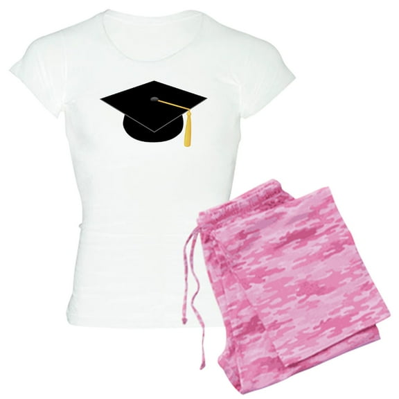CafePress - Black Graduation Cap Women's Light Pajamas - Women's Short Sleeve Print T-Shirt and Pants Light Cotton Pajama Set