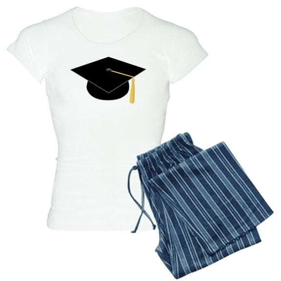 CafePress - Black Graduation Cap Women's Light Pajamas - Women's Short Sleeve Print T-Shirt and Pants Light Cotton Pajama Set