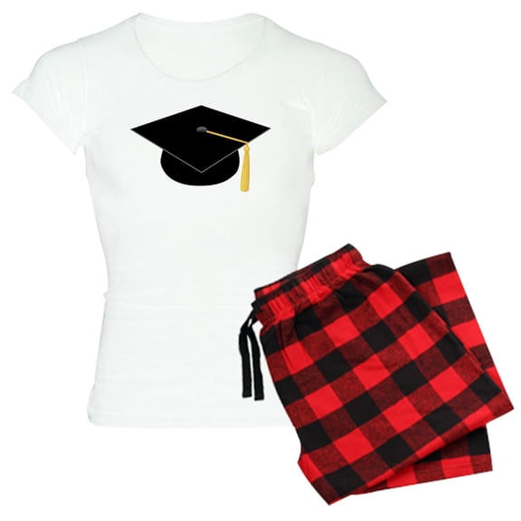 CafePress - Black Graduation Cap Women's Light Pajamas - Women's Short Sleeve Print T-Shirt and Pants Light Cotton Pajama Set