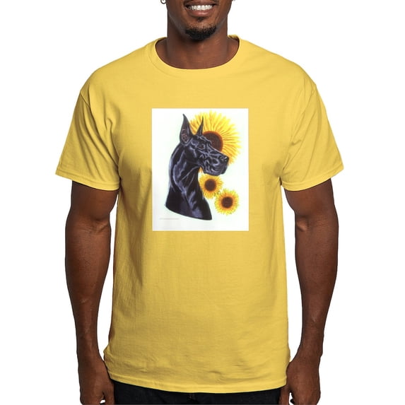 CafePress - Black Great Dane W/ Sunflowers Ash Grey T Shirt - Men's Classic Graphic T-Shirt