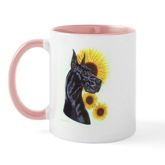 CafePress - Black Gt Dane W/ Sunflowers Mug - 11 oz Ceramic Mug - Novelty Coffee Tea Cup
