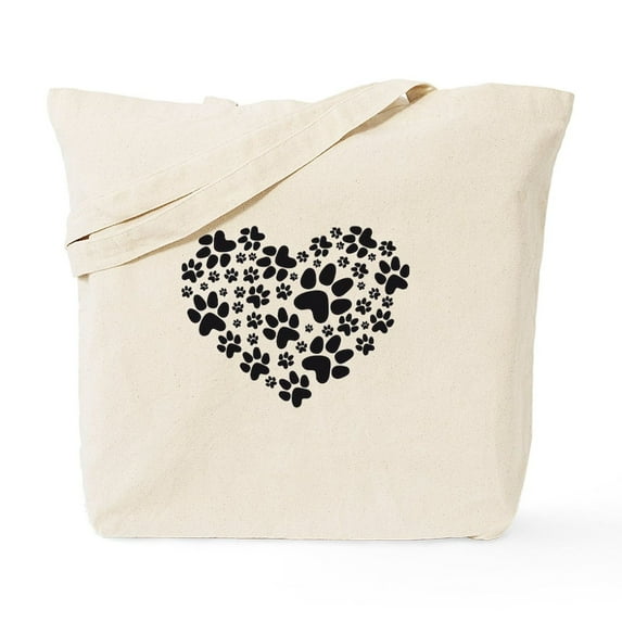 CafePress - Black Heart With Paws, Animal Foodprint Pattern To - Unisex Canvas Tote Bag, Beige, 1-Piece