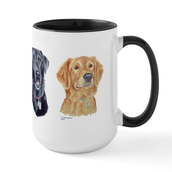CafePress - Black Lab & Golden Retriever Large Mug - 15 oz Ceramic Large White Novelty Mug