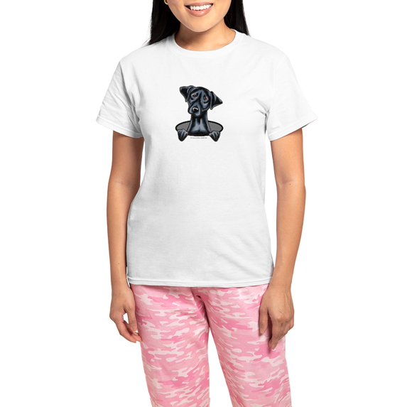 CafePress - Black Lab Hole Women's Light Pajamas - Women's Short Sleeve Print T-Shirt and Pants Light Cotton Pajama Set