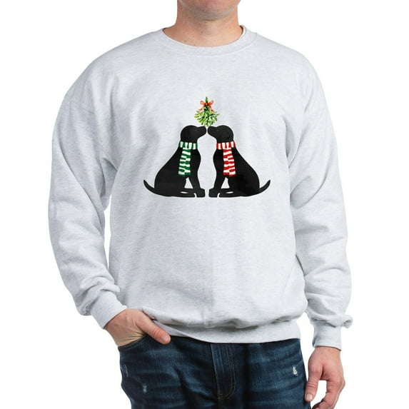 CafePress - Black Labs Kissing Mistletoe Sweatshirt - Crew Neck Sweatshirt