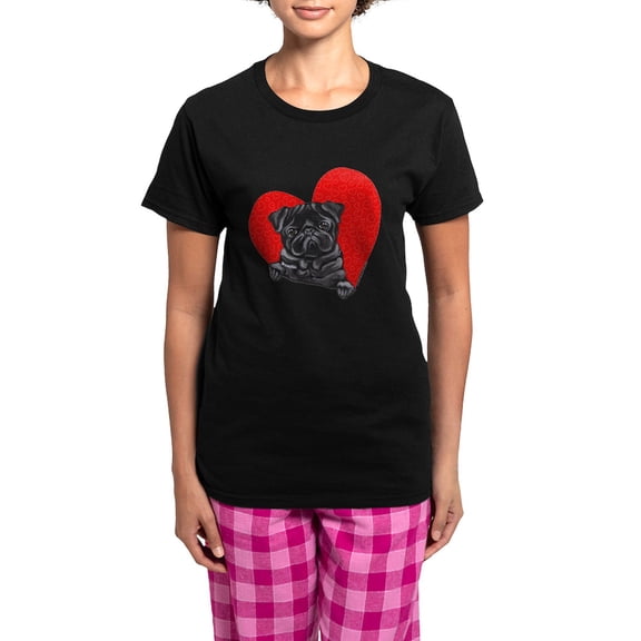 CafePress - Black Pug Heart Women's Dark Pajamas - Women's Short Sleeve Print T-Shirt and Pants Dark Cotton Pajama Set
