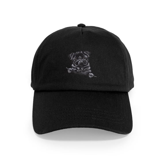 CafePress - Black Pug Line Art Cap - Adjustable 100% Brushed Unisex Casual Cotton Baseball Cap, Beige, 1
