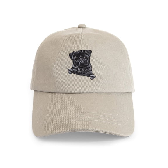 CafePress - Black Pug Line Art Cap - Adjustable 100% Brushed Unisex Casual Cotton Baseball Cap, Beige, 1