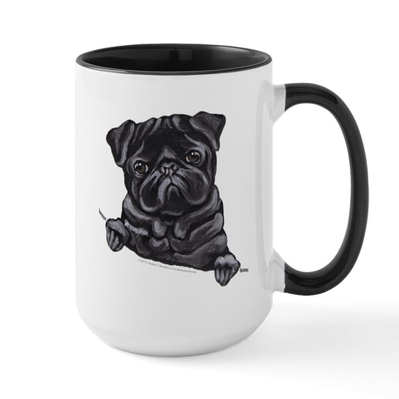 CafePress - Black Pug Line Art Large Mug - 15 oz Ceramic Large White Novelty Mug