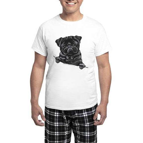 CafePress - Black Pug Line Art Men's Light Pajamas - Men's Light Loose Fit Cotton Pajama Set