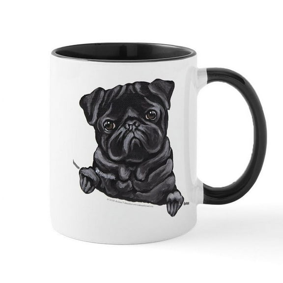 CafePress - Black Pug Line Art Mug - 11 oz Ceramic Mug - Novelty Coffee Tea Cup