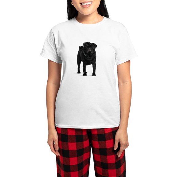 CafePress - Black Pug Pajamas - Women's Short Sleeve Print T-Shirt and Pants Light Cotton Pajama Set