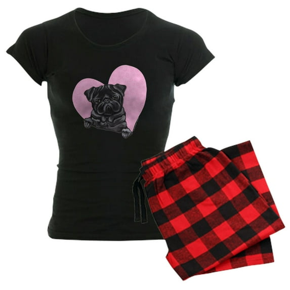 CafePress - Black Pug Pink Heart Women's Dark Pajamas - Women's Short Sleeve Print T-Shirt and Pants Dark Cotton Pajama Set