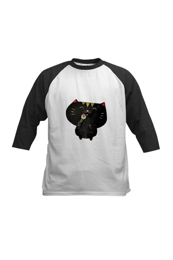 - Black Sushi Cat Baseball Jersey - Kids Cotton Baseball Jersey, 3/4 Sleeve Shirt