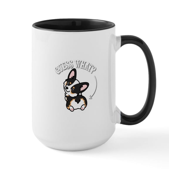 CafePress - Black Tricolor Corgi Mugs - 15 oz Ceramic Large White Novelty Mug