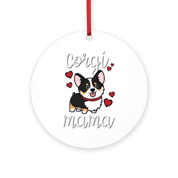 CafePress - Black Tricolor Corgi - Round Wood Ornament 4"