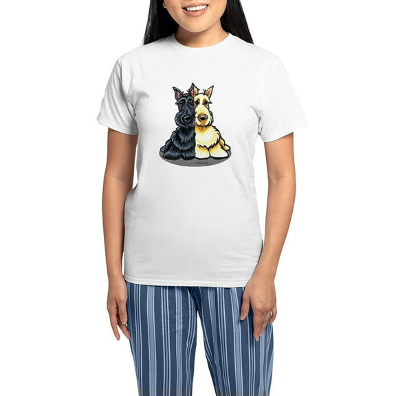 CafePress - Black Wheaten Scottie Pajamas - Women's Short Sleeve Print T-Shirt and Pants Light Cotton Pajama Set