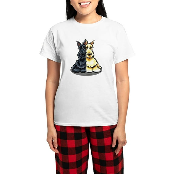 CafePress - Black Wheaten Scottie Pajamas - Women's Short Sleeve Print T-Shirt and Pants Light Cotton Pajama Set