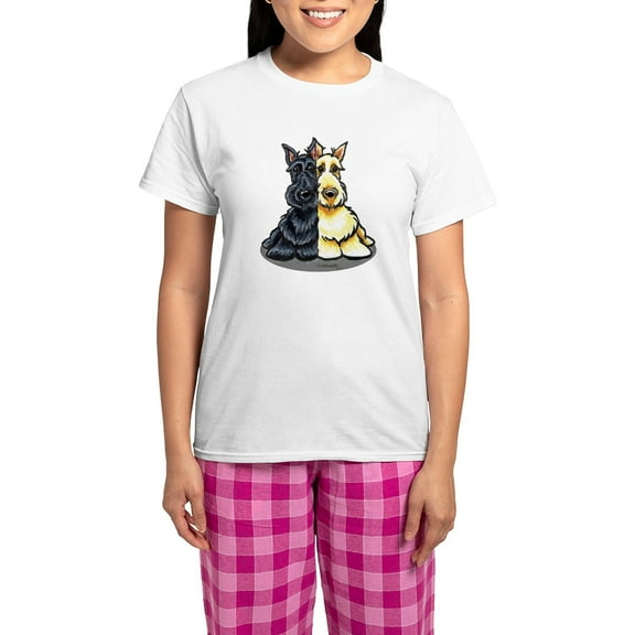 CafePress - Black Wheaten Scottie Pajamas - Women's Short Sleeve Print T-Shirt and Pants Light Cotton Pajama Set