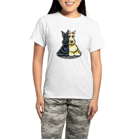 CafePress - Black Wheaten Scottie Pajamas - Women's Short Sleeve Print T-Shirt and Pants Light Cotton Pajama Set
