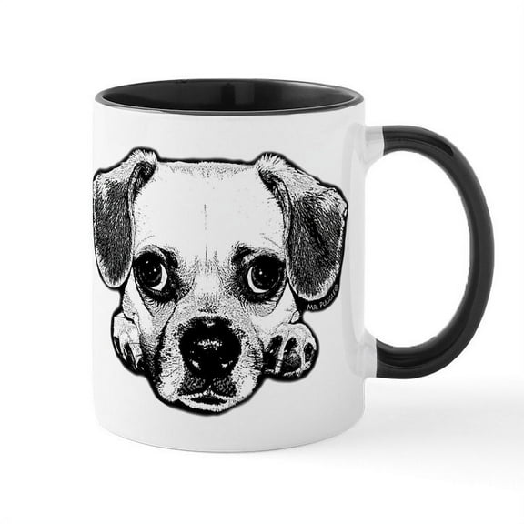 CafePress - Black & White Puggle Mug - 11 oz Ceramic Mug - Novelty Coffee Tea Cup
