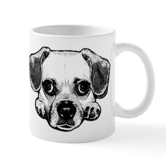 CafePress - Black & White Puggle Mug - 11 oz Ceramic Mug - Novelty Coffee Tea Cup