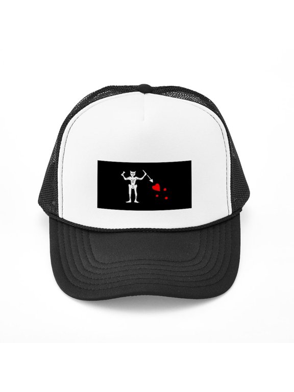 - Blackbeard Flag - Adjustable Unisex Printed Trucker Hat with Mesh Back