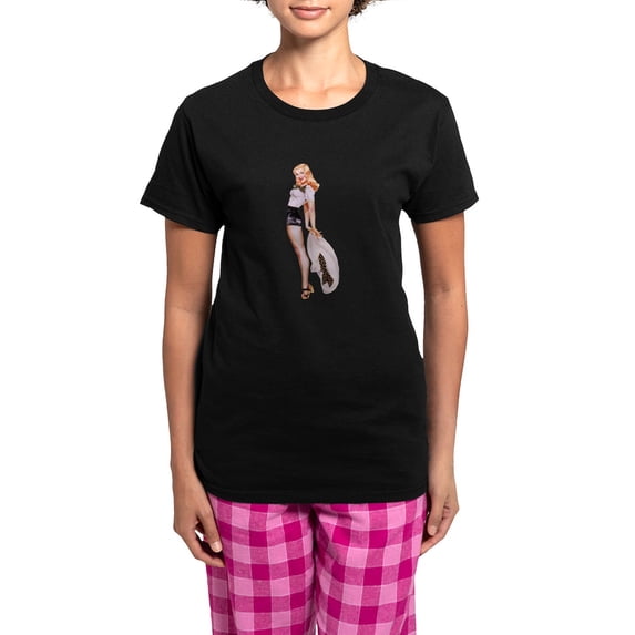 CafePress - Blonde Derby Black White Pin Up Girl Pajamas - Women's Short Sleeve Print T-Shirt and Pants Dark Cotton Pajama Set