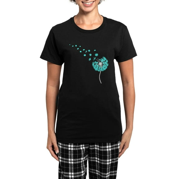CafePress - Blowing Dandelion Aqua Women's Dark Pajamas - Women's Short Sleeve Print T-Shirt and Pants Dark Cotton Pajama Set