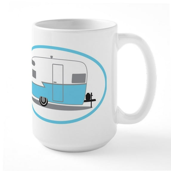 CafePress - Blue And White Vintage Shasta Travel Trailer 15 Oz - 15 oz Ceramic Large White Novelty Mug