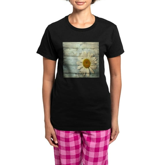 CafePress - Blue Barnwood Daisy Pajamas - Women's Short Sleeve Print T-Shirt and Pants Dark Cotton Pajama Set