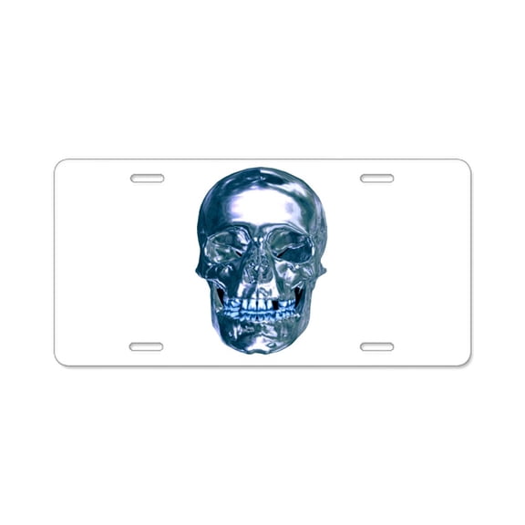 CafePress - Blue Chrome Skull - Aluminum License Plate, Front License Plate, Vanity Tag