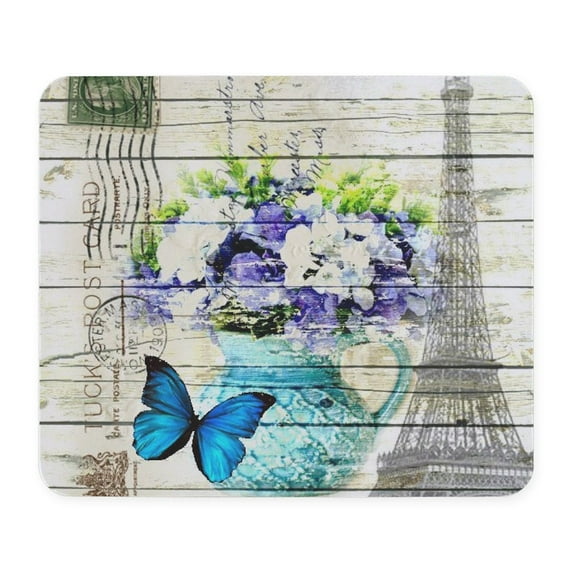 CafePress - Blue Floral Paris Eiffel Tower Mousepad - Non-slip Rubber Mousepad, Gaming Mouse Pad