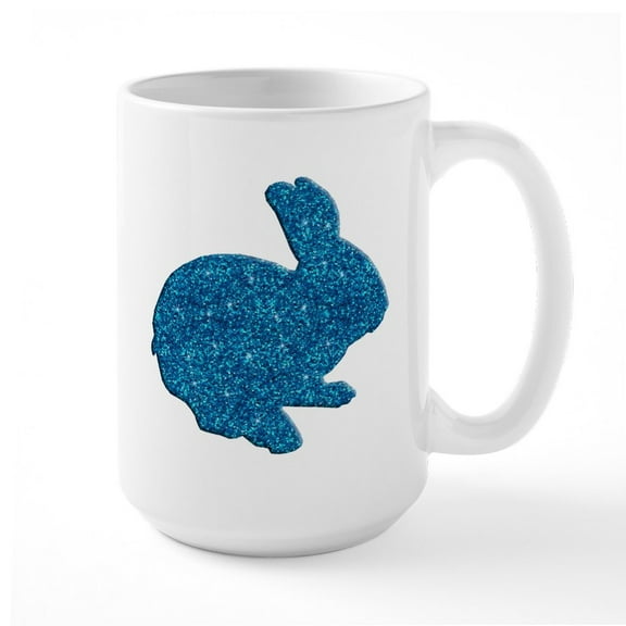 CafePress - Blue Glitter Silhouette Easter Bunny Mugs - 15 oz Ceramic Large White Novelty Mug