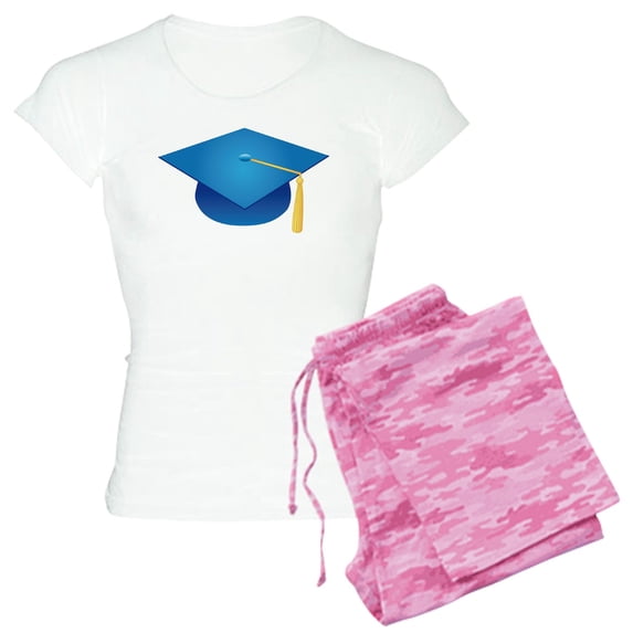 CafePress - Blue Graduation Cap Women's Light Pajamas - Women's Short Sleeve Print T-Shirt and Pants Light Cotton Pajama Set