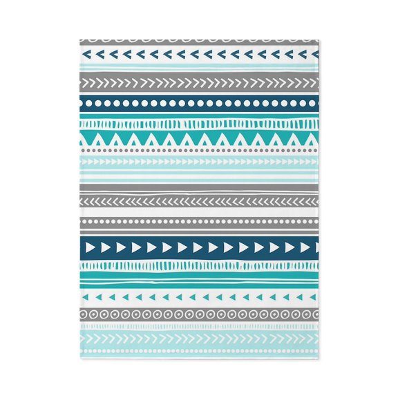 CafePress - Blue Grey Tribal Vintage Stripes - Large Plush Fleece Throw Blanket, 80" L x 60" W