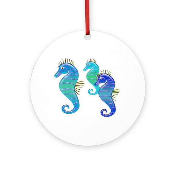 CafePress - Blue Lavender Stained Glass Seah - Round Wood Ornament 4"