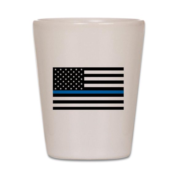 CafePress - Blue Line - White Shot Glass, Unique and Funny Shot Glass