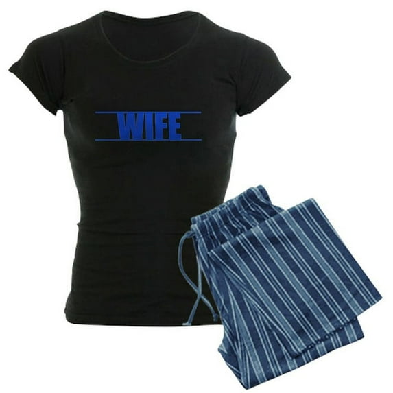 CafePress - Blue Line Wife Women'S Dark Pajamas - Women's Dark Pajamas