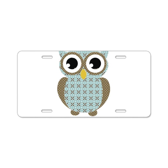 CafePress - Blue Mod Print Owl - Aluminum License Plate, Front License Plate, Vanity Tag