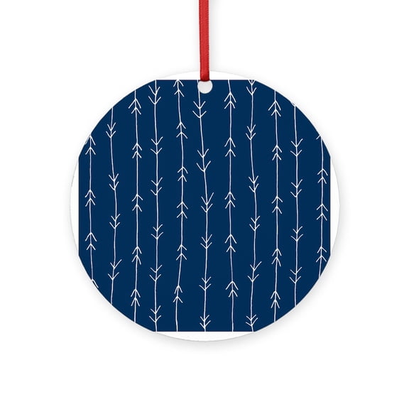 CafePress - Blue, Navy: Arrow Pattern - Round Wood Ornament 4"
