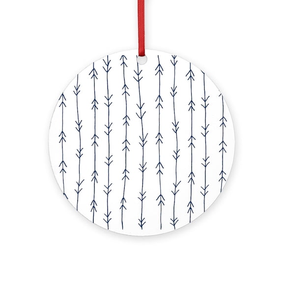 CafePress - Blue, Navy: Arrow Pattern - Round Wood Ornament 4"
