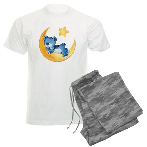 CafePress - Blue Sleepy Teddy On Moon - Men's Light Loose Fit Cotton Pajama Set