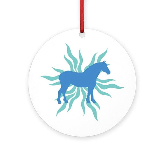 CafePress - Blue Star Draft Horse - Round Wood Ornament 4"