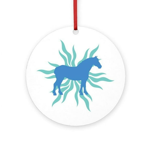 CafePress - Blue Star Draft Horse - Round Wood Ornament 4"