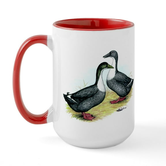 CafePress - Blue Swedish Ducks Large Mug - 15 oz Ceramic Large White Novelty Mug