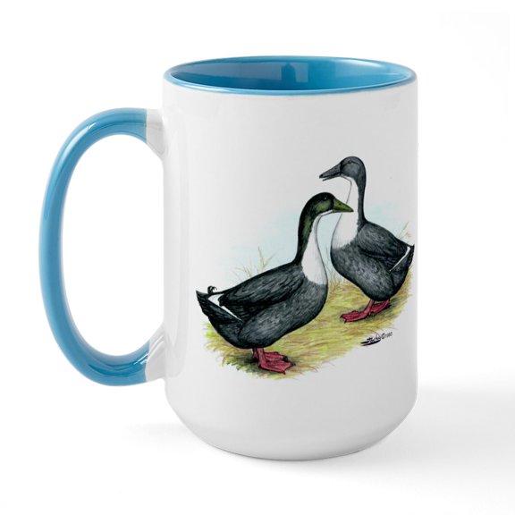 CafePress - Blue Swedish Ducks Large Mug - 15 oz Ceramic Large White Novelty Mug